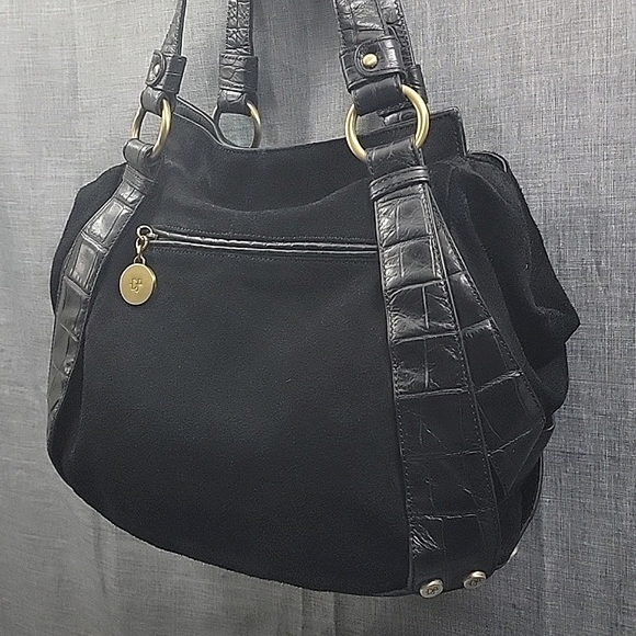 Donald J Pliner "Tahoe" Black Suede Leather Hobo Satchel Shoulder Bag - Picture 4 of 13